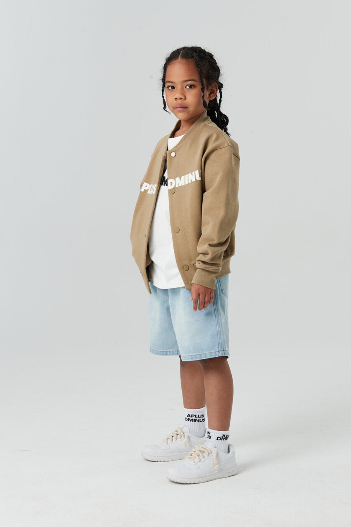 Kids APLUS DMINUS Split Logo Knit Baseball Jacket – Lightweight Fleece Varsity Bomber