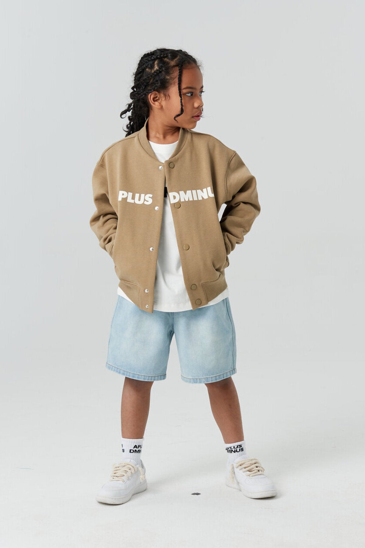 Kids APLUS DMINUS Split Logo Knit Baseball Jacket – Lightweight Fleece Varsity Bomber