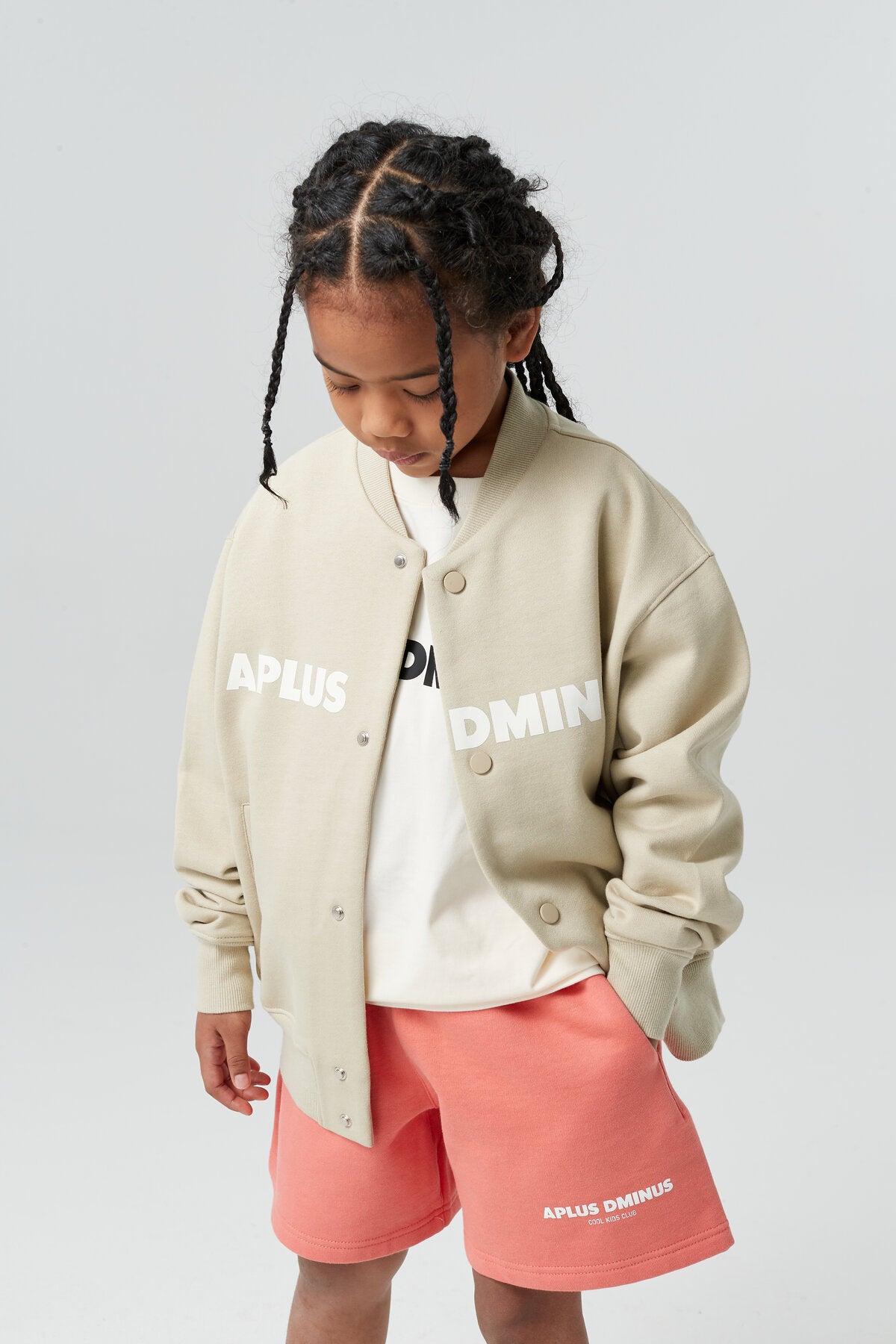 Kids APLUS DMINUS Split Logo Knit Baseball Jacket – Lightweight Fleece Varsity Bomber