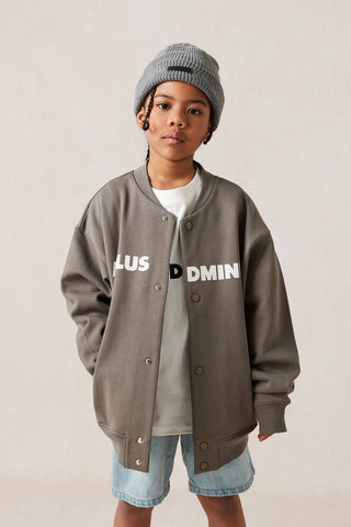 Kids APLUS DMINUS Split Logo Knit Baseball Jacket – Lightweight Fleece Varsity Bomber