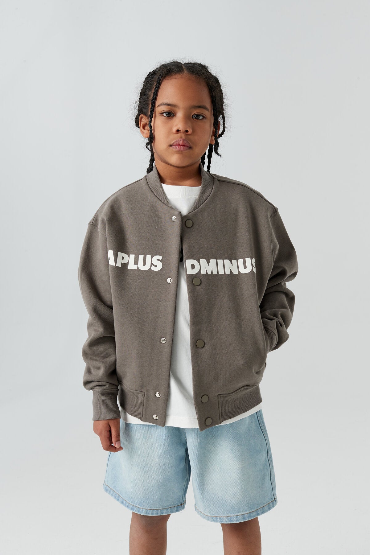 Kids APLUS DMINUS Split Logo Knit Baseball Jacket – Lightweight Fleece Varsity Bomber
