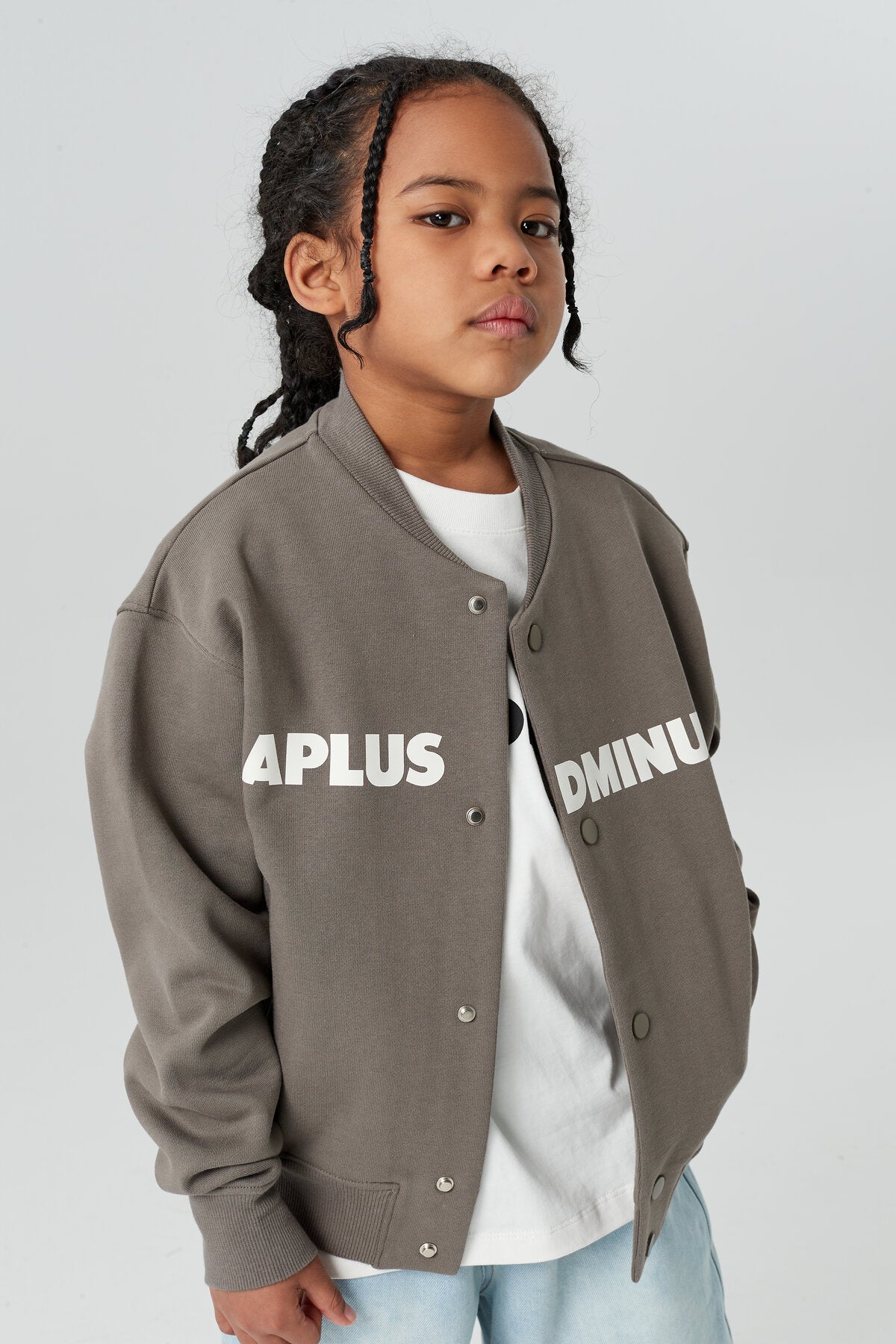 Kids APLUS DMINUS Split Logo Knit Baseball Jacket – Lightweight Fleece Varsity Bomber