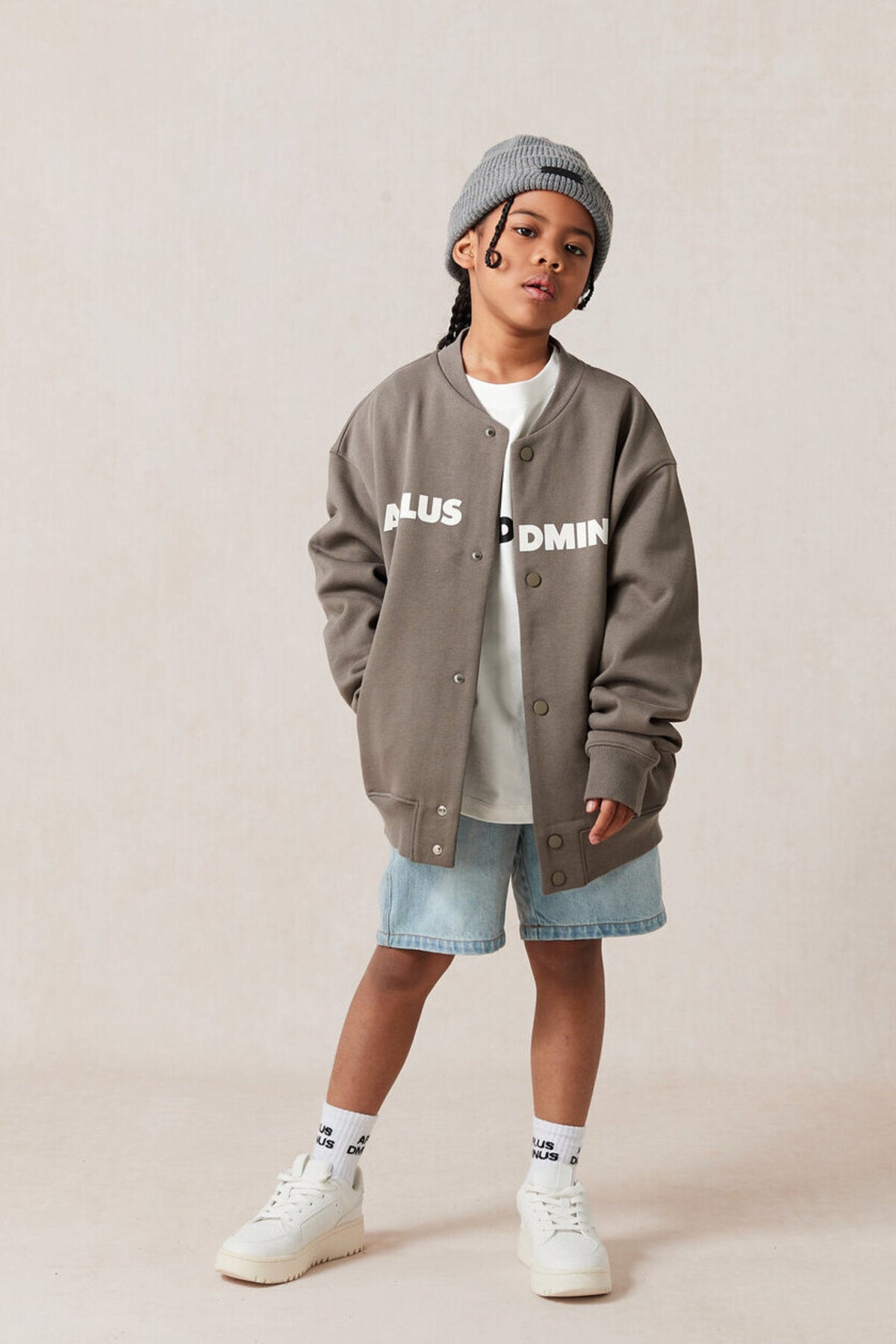 Kids APLUS DMINUS Split Logo Knit Baseball Jacket – Lightweight Fleece Varsity Bomber