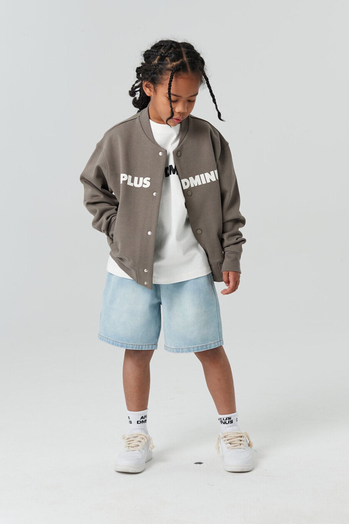 Kids APLUS DMINUS Split Logo Knit Baseball Jacket – Lightweight Fleece Varsity Bomber