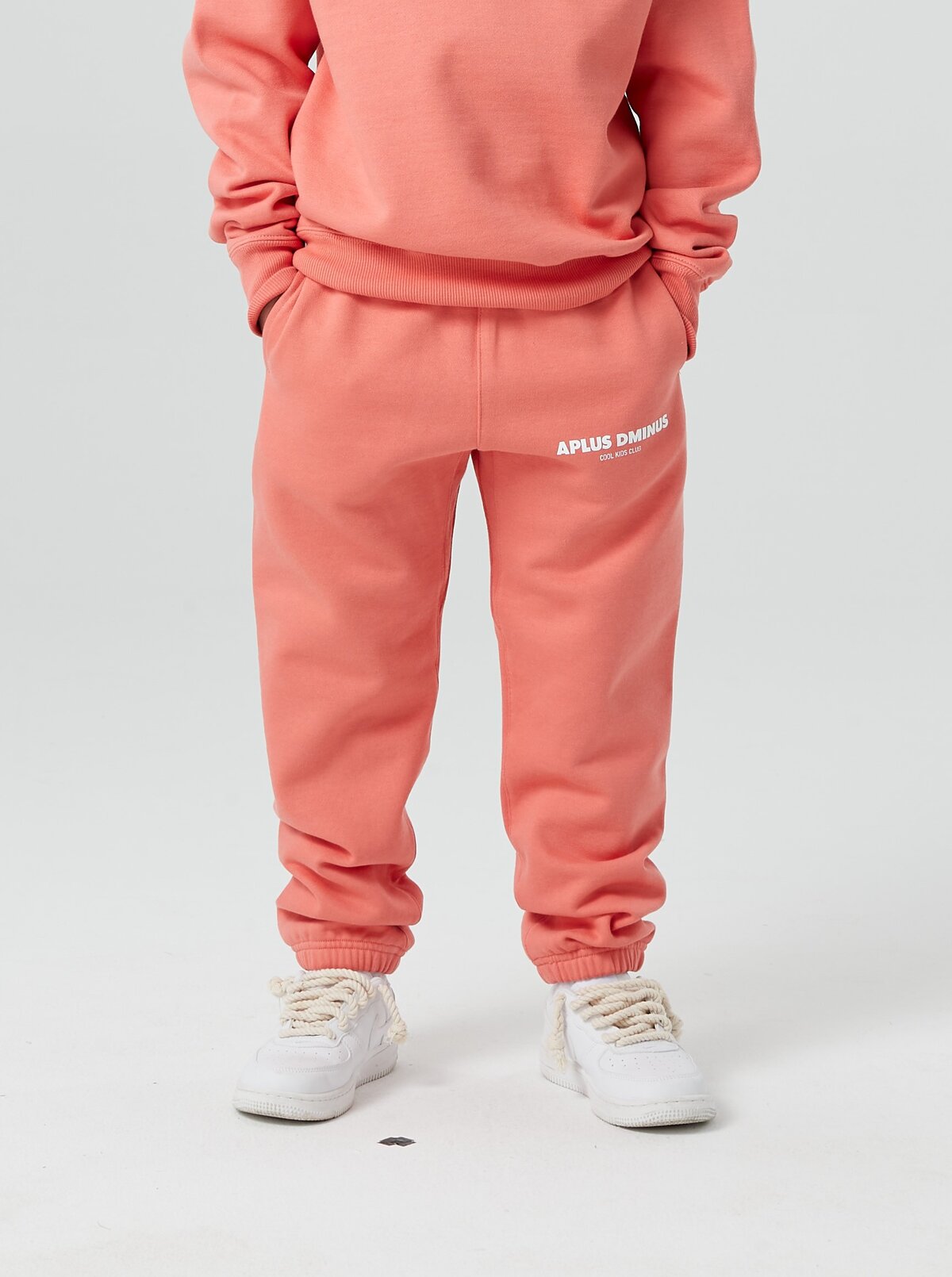 Kids APLUS DMINUS Stacked Logo Drawstring Joggers – Structured Thin Fleece Sports Sweatpants