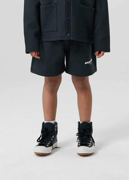 Kids APLUS DMINUS Stacked Logo Fleece Drawstring Shorts – Structured Sports Casual Sweat Shorts