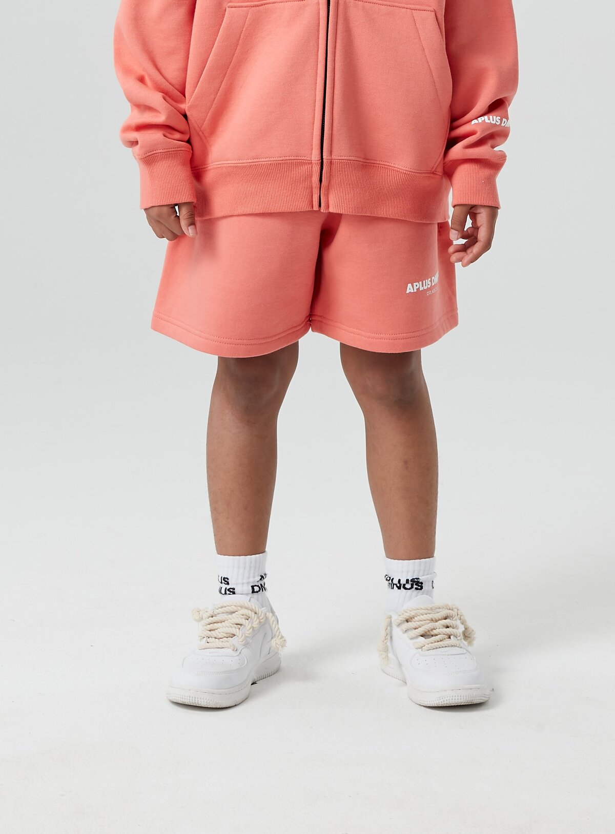 Kids APLUS DMINUS Stacked Logo Fleece Drawstring Shorts – Structured Sports Casual Sweat Shorts