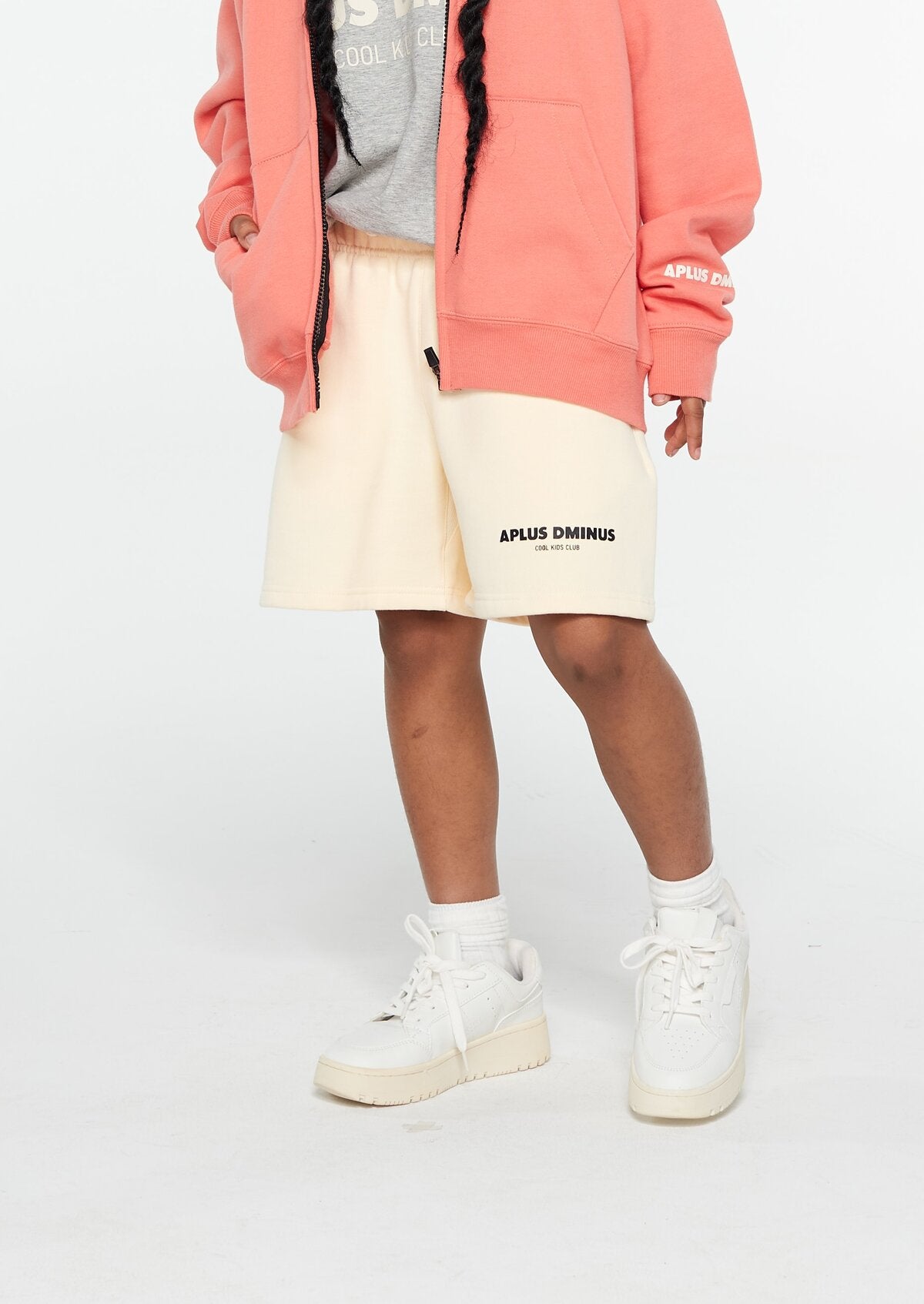 Kids APLUS DMINUS Stacked Logo Fleece Drawstring Shorts – Structured Sports Casual Sweat Shorts