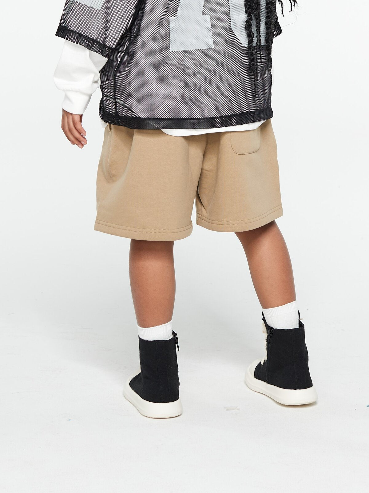 Kids APLUS DMINUS Stacked Logo Fleece Drawstring Shorts – Structured Sports Casual Sweat Shorts