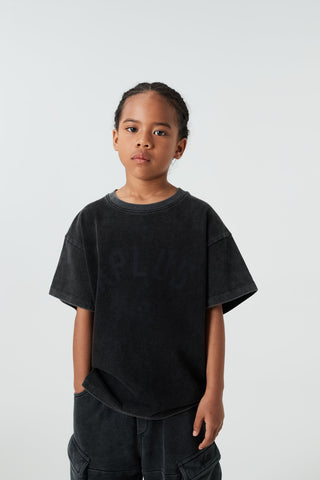 Kids APLUS DMINUS Tonal Arch Logo Heavyweight Washed T-Shirt – 100% Cotton Boxy Fit Tee