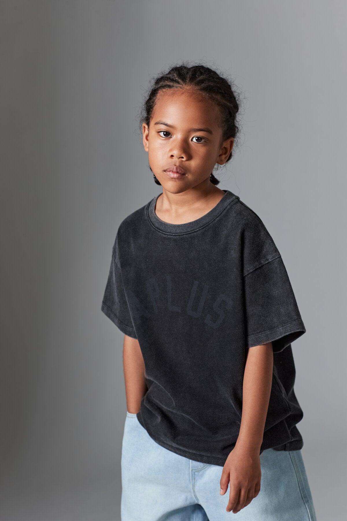 Kids APLUS DMINUS Tonal Arch Logo Heavyweight Washed T-Shirt – 100% Cotton Boxy Fit Tee