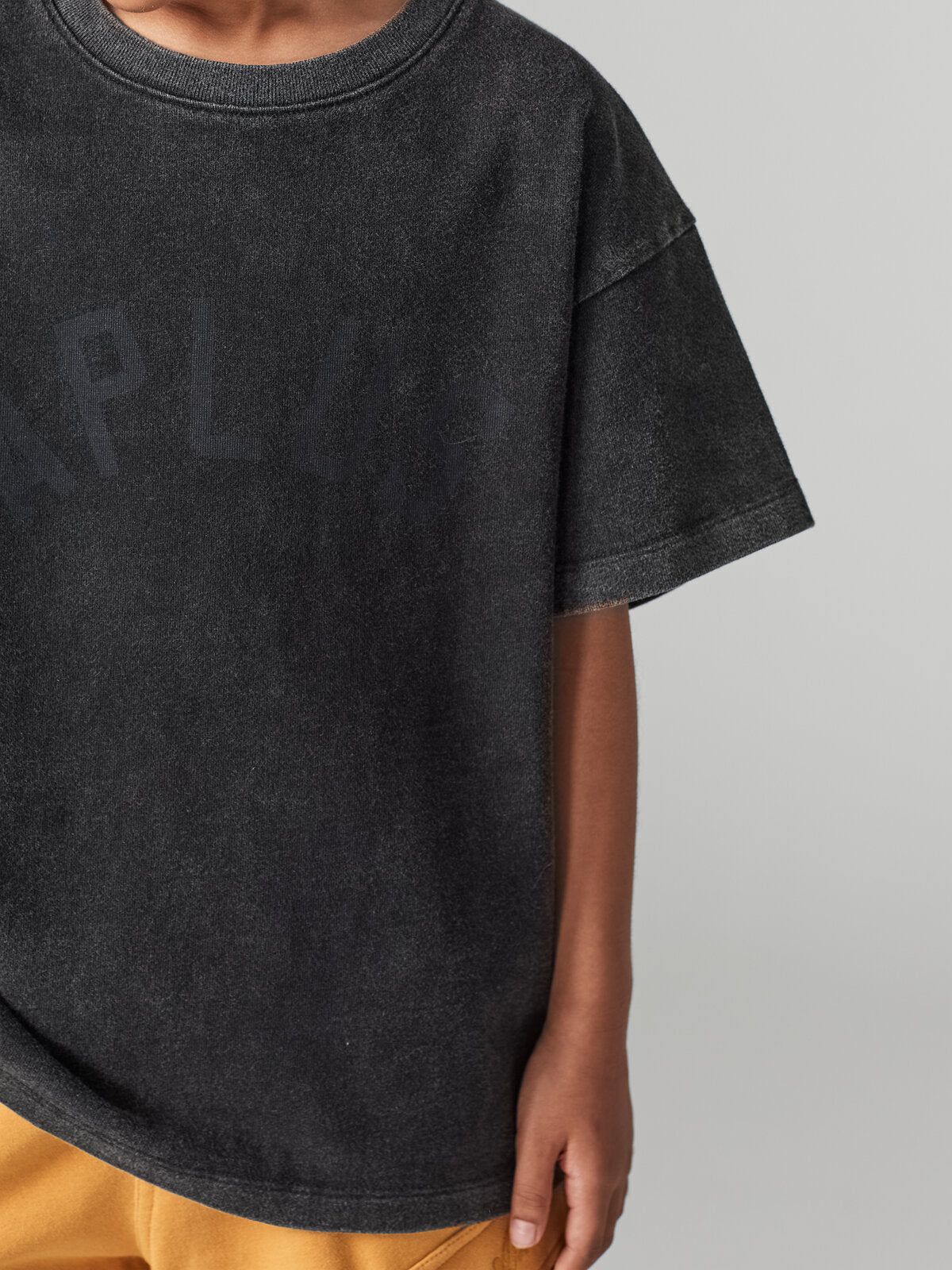 Kids APLUS DMINUS Tonal Arch Logo Heavyweight Washed T-Shirt – 100% Cotton Boxy Fit Tee