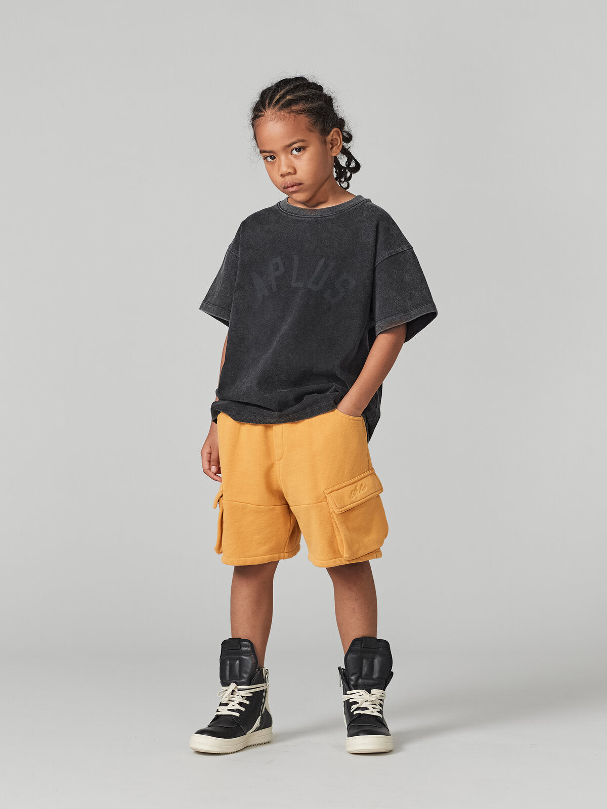 Kids APLUS DMINUS Tonal Arch Logo Heavyweight Washed T-Shirt – 100% Cotton Boxy Fit Tee