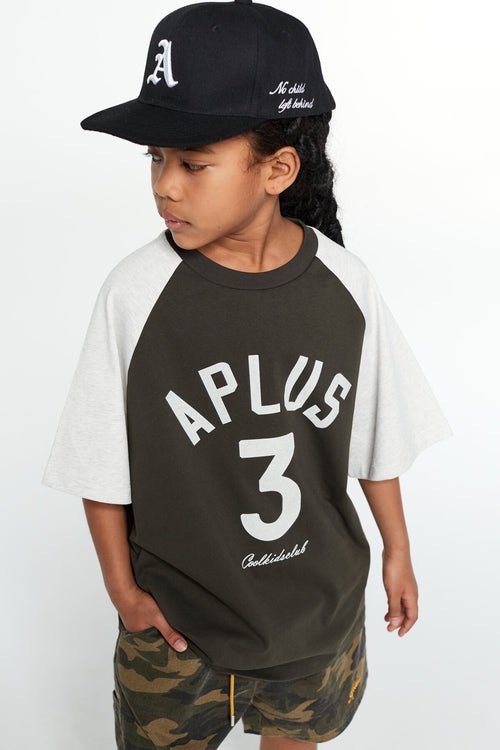 Kids APLUS DMINUS Vintage Campus Raglan T-Shirt – 100% Cotton Two-Tone Varsity Graphic Tee