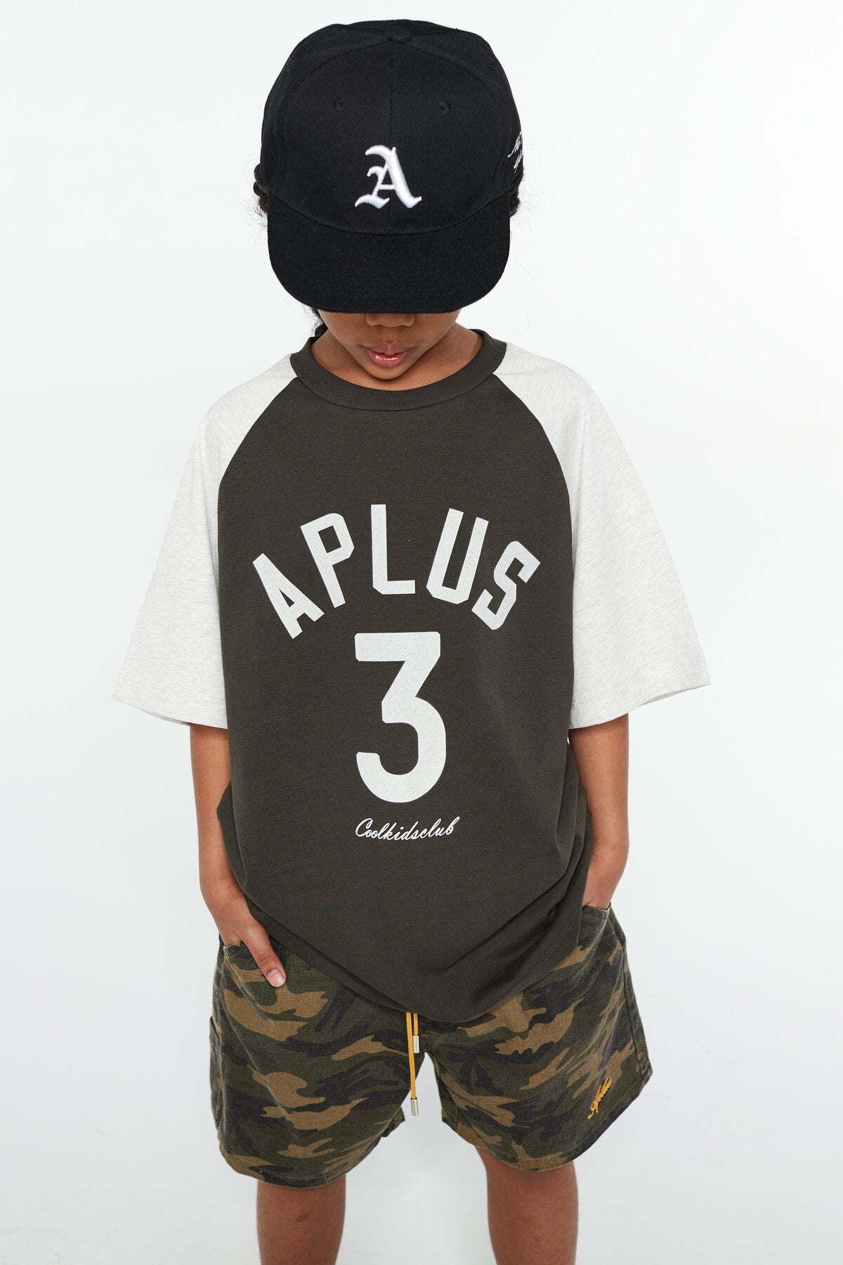 Kids APLUS DMINUS Vintage Campus Raglan T-Shirt – 100% Cotton Two-Tone Varsity Graphic Tee
