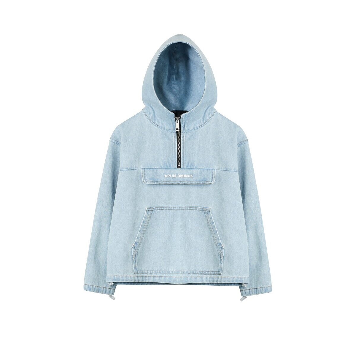 Kids APLUS DMINUS Washed Denim Half-Zip Anorak – Oversized Hooded Utility Jacket