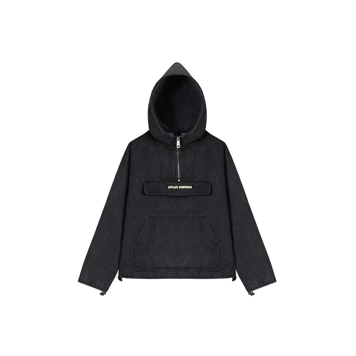 Kids APLUS DMINUS Washed Denim Half-Zip Anorak – Oversized Hooded Utility Jacket