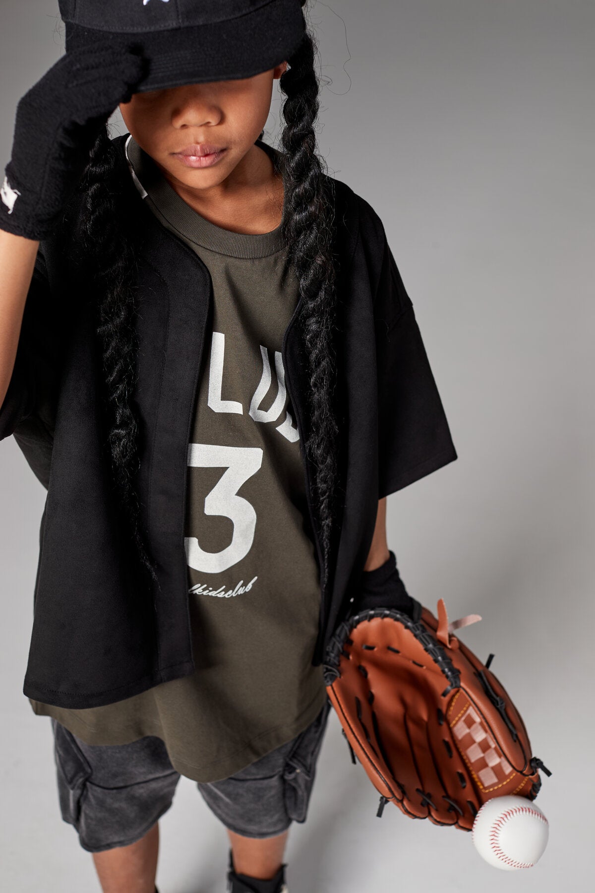 Kids Faux Suede Baseball Jersey – Magnetic Snap Button Boxy Layering Top
