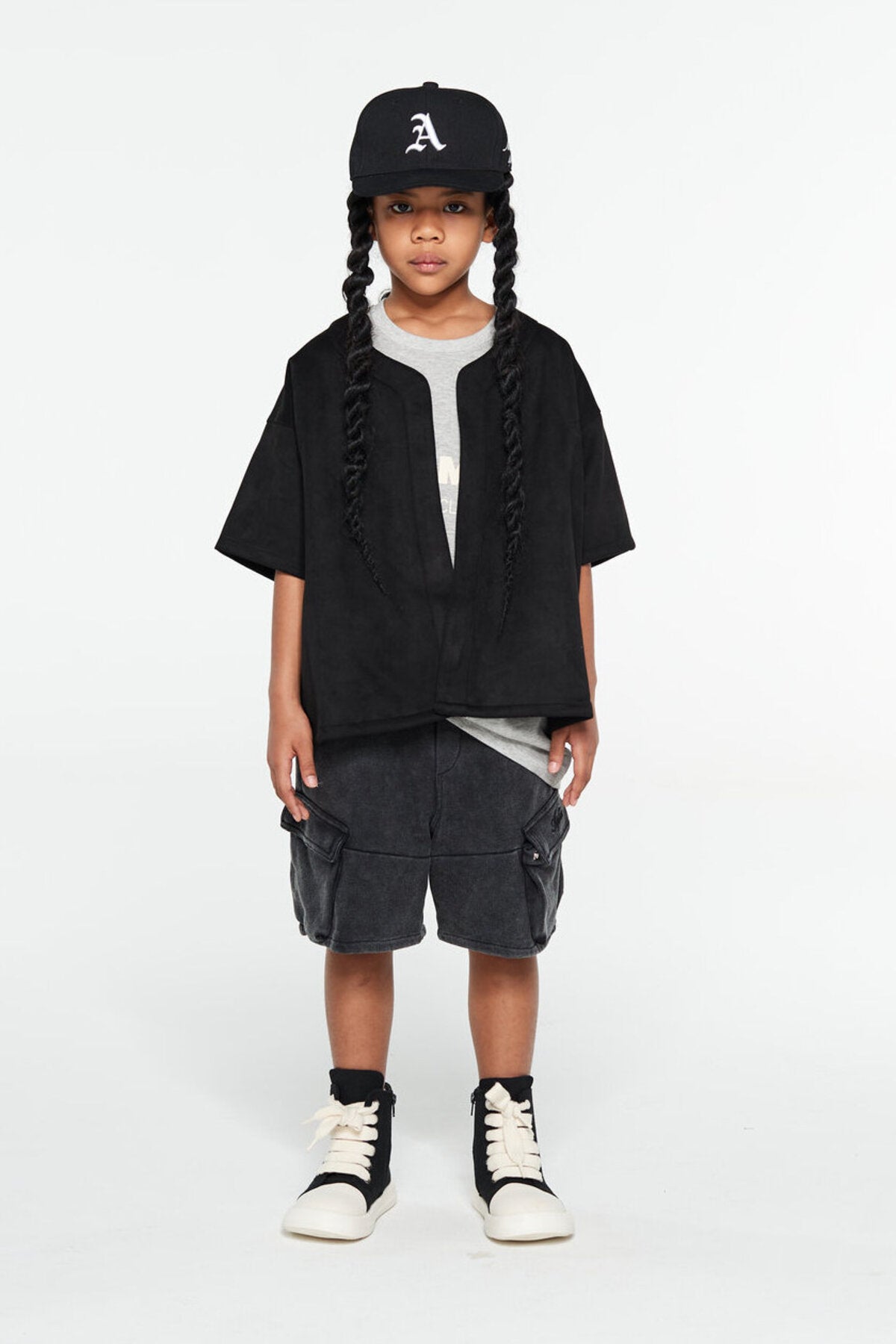 Kids Faux Suede Baseball Jersey – Magnetic Snap Button Boxy Layering Top