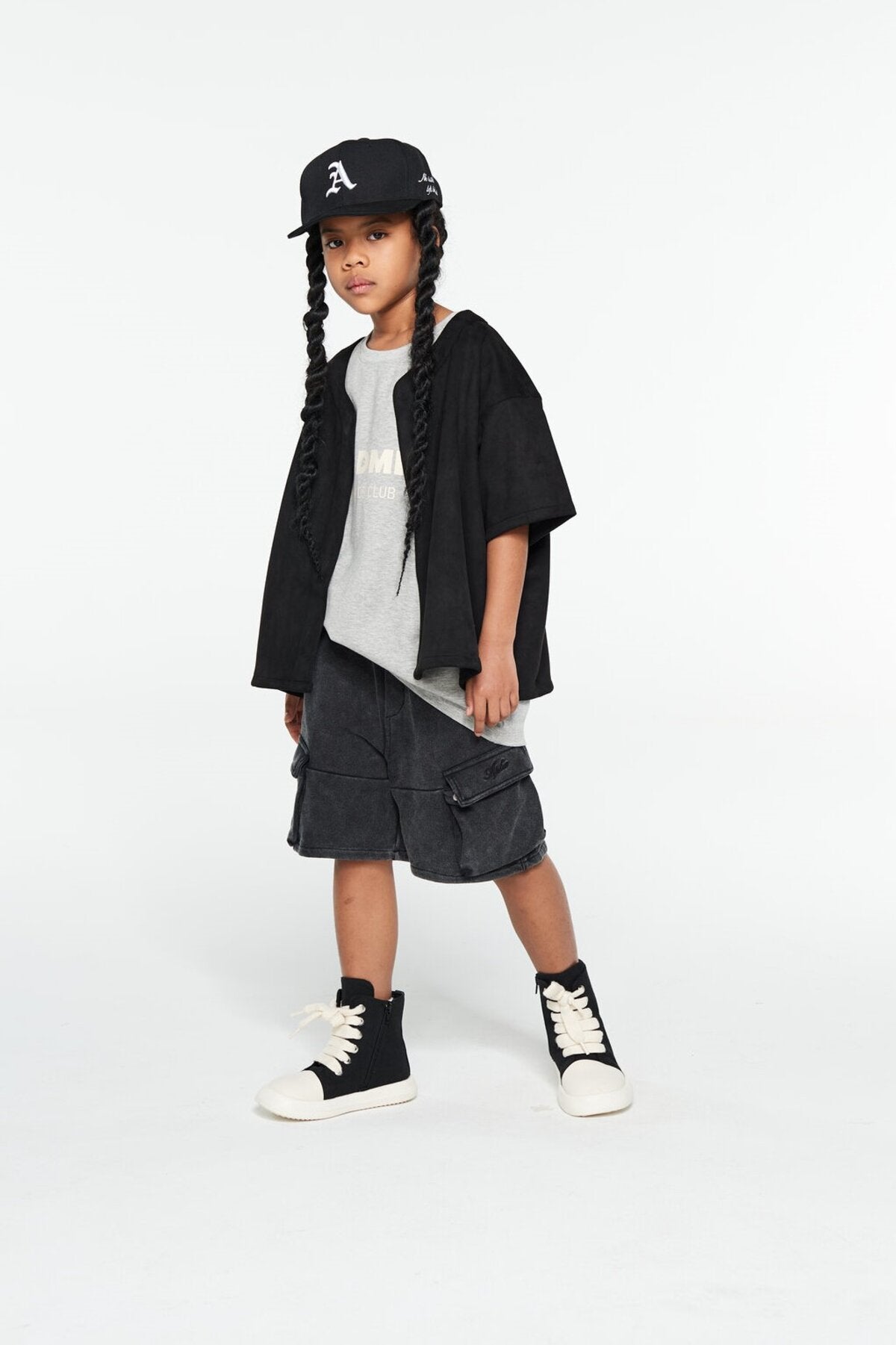 Kids Faux Suede Baseball Jersey – Magnetic Snap Button Boxy Layering Top