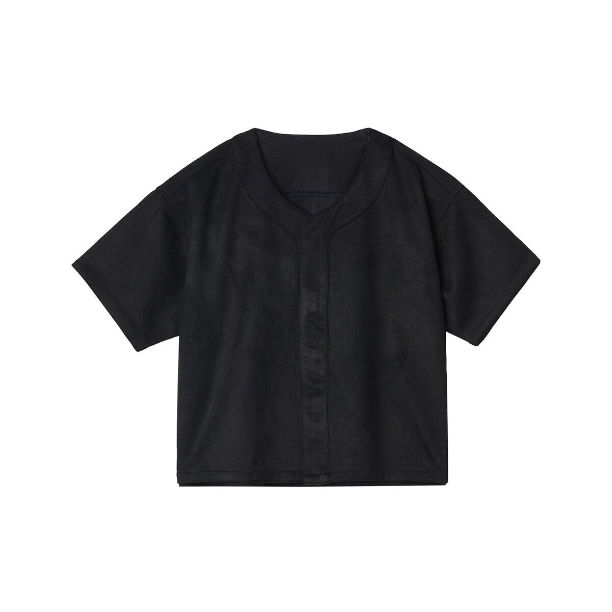 Kids Faux Suede Baseball Jersey – Magnetic Snap Button Boxy Layering Top