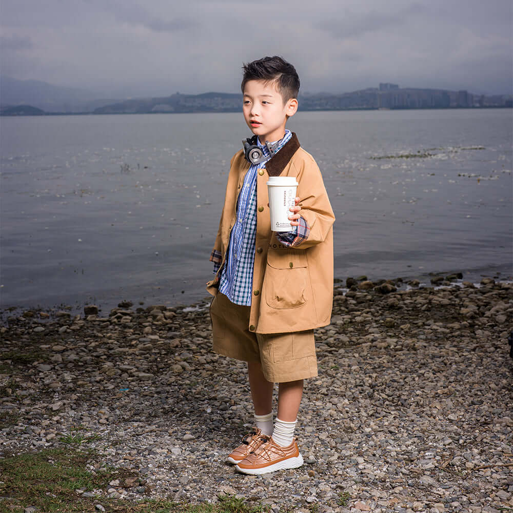 kids outdoor soft sole walking shoes all brown 6