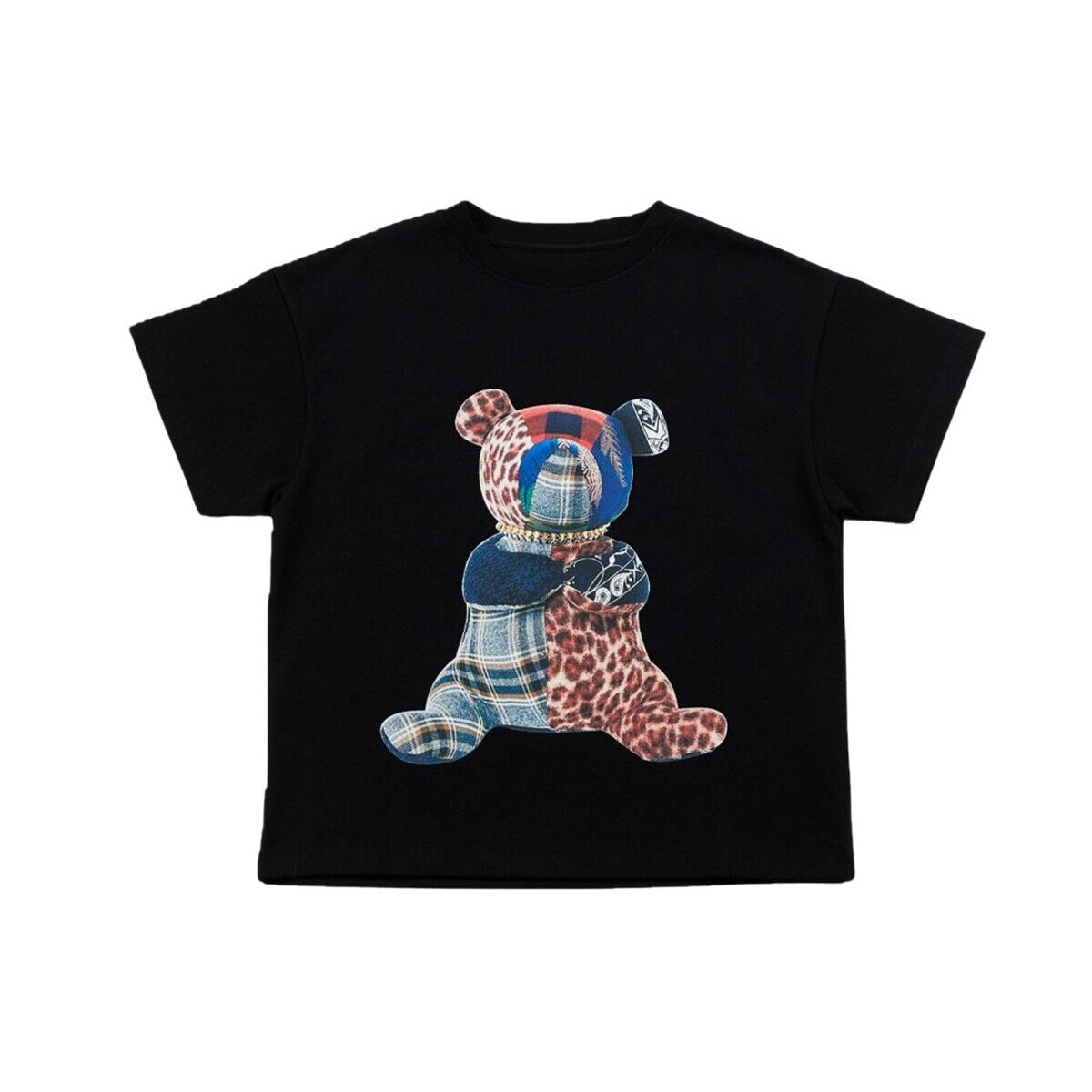 Kids Patchwork Teddy Bear Graphic T-Shirt – 100% Cotton Screen-Printed APLUS DMINUS Tee
