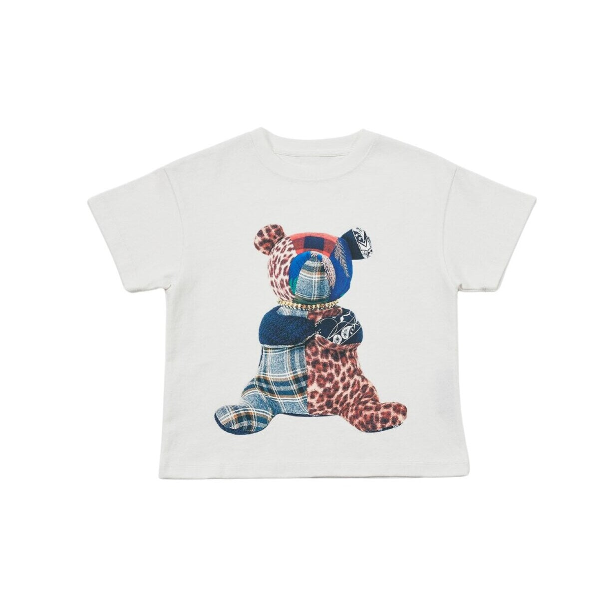 Kids Patchwork Teddy Bear Graphic T-Shirt – 100% Cotton Screen-Printed APLUS DMINUS Tee