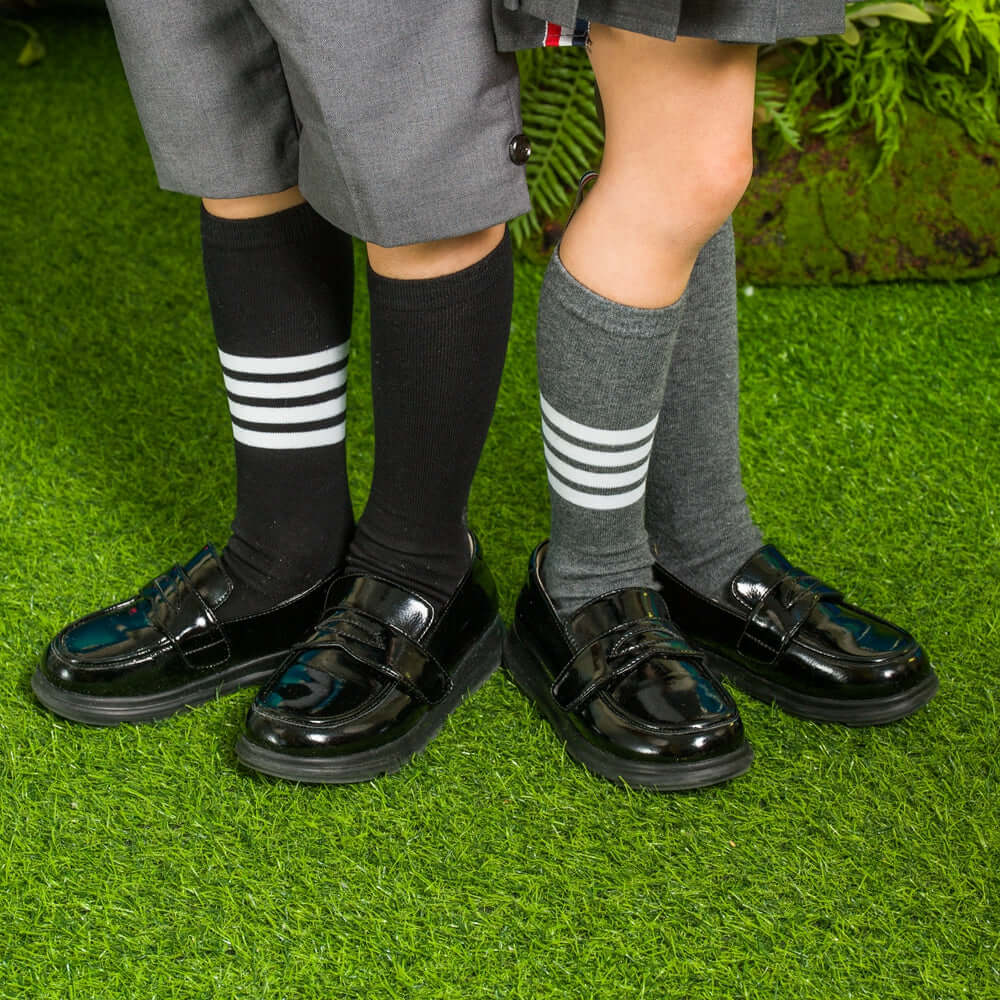 kids unisex lightweight patent black loafers all black 6