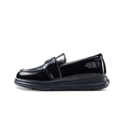 Kids Unisex Lightweight Patent Black Loafers