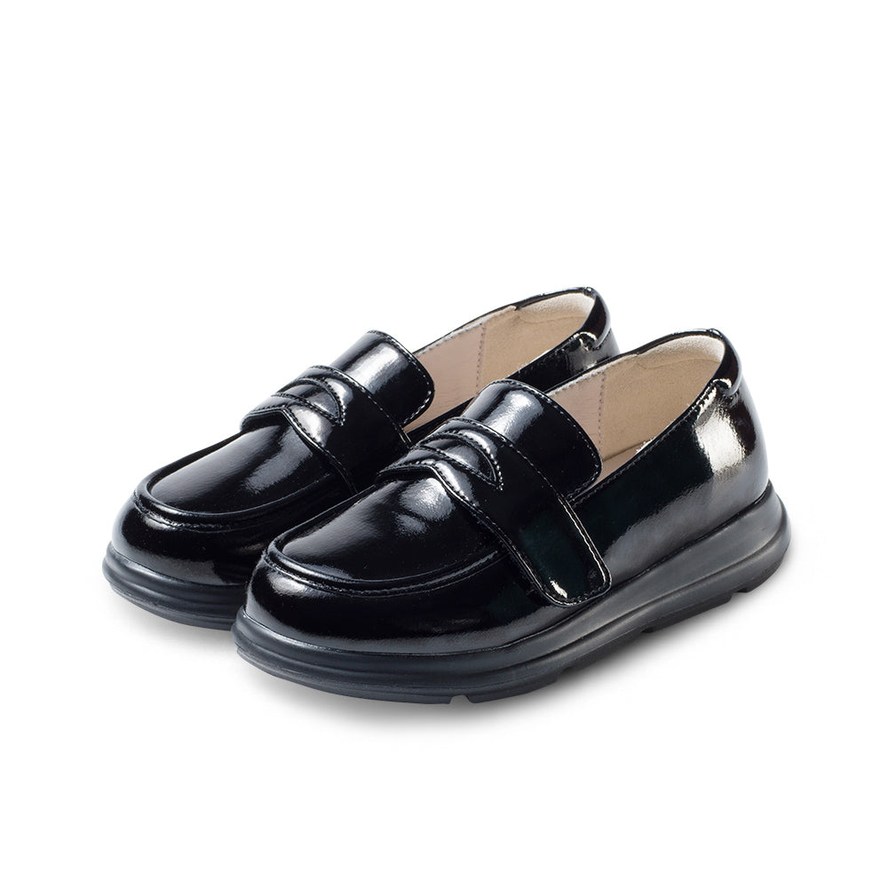 kids unisex lightweight patent black loafers all black 2