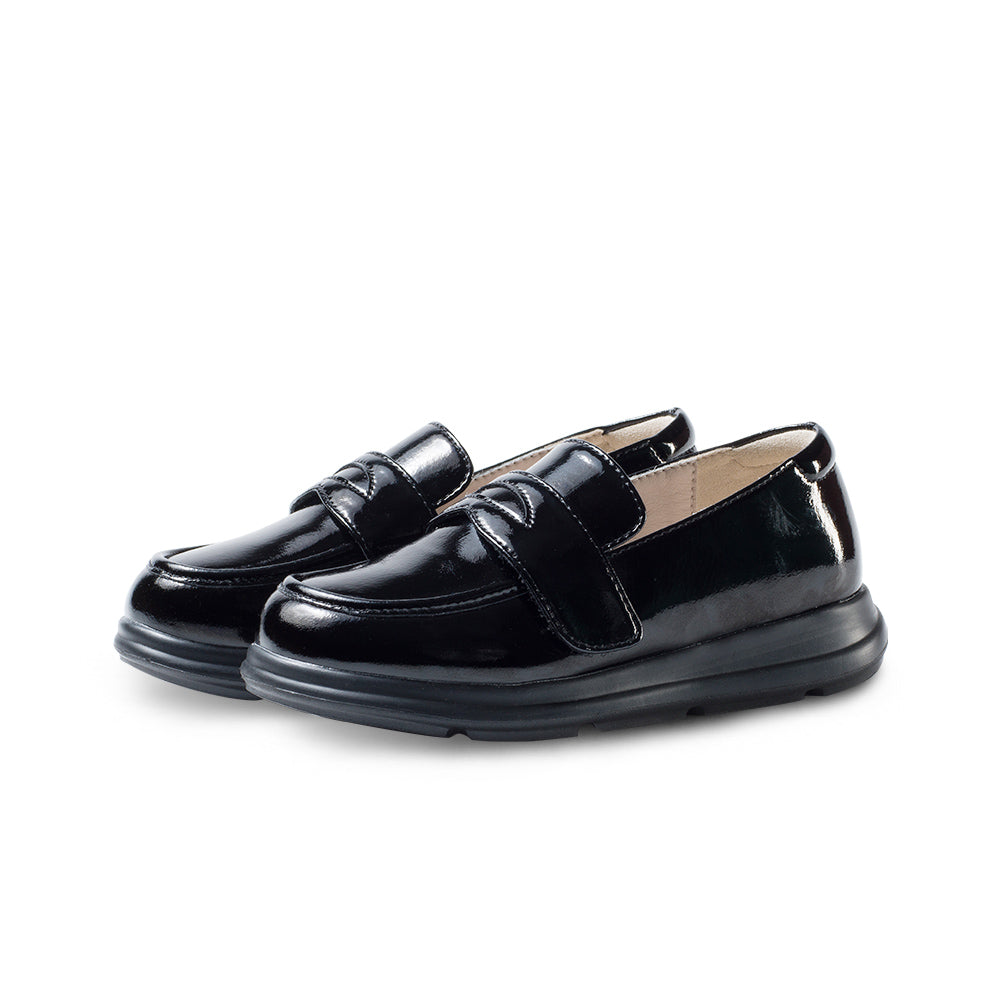 kids unisex lightweight patent black loafers all black 3