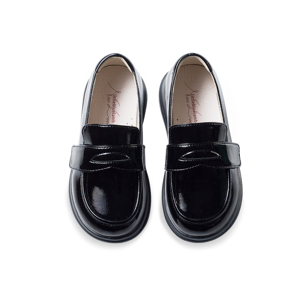 kids unisex lightweight patent black loafers all black 5