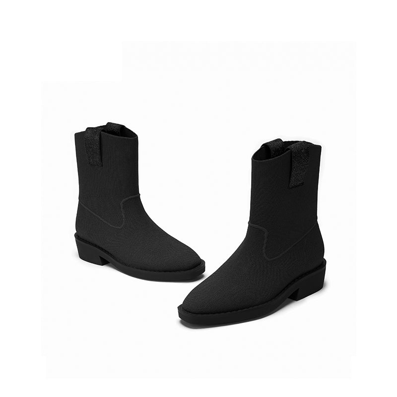Knit Block Heel Ankle Boots – Pointed Toe Vintage Posh Boots