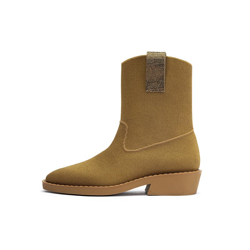 Knit Block Heel Ankle Boots – Pointed Toe Vintage Posh Boots