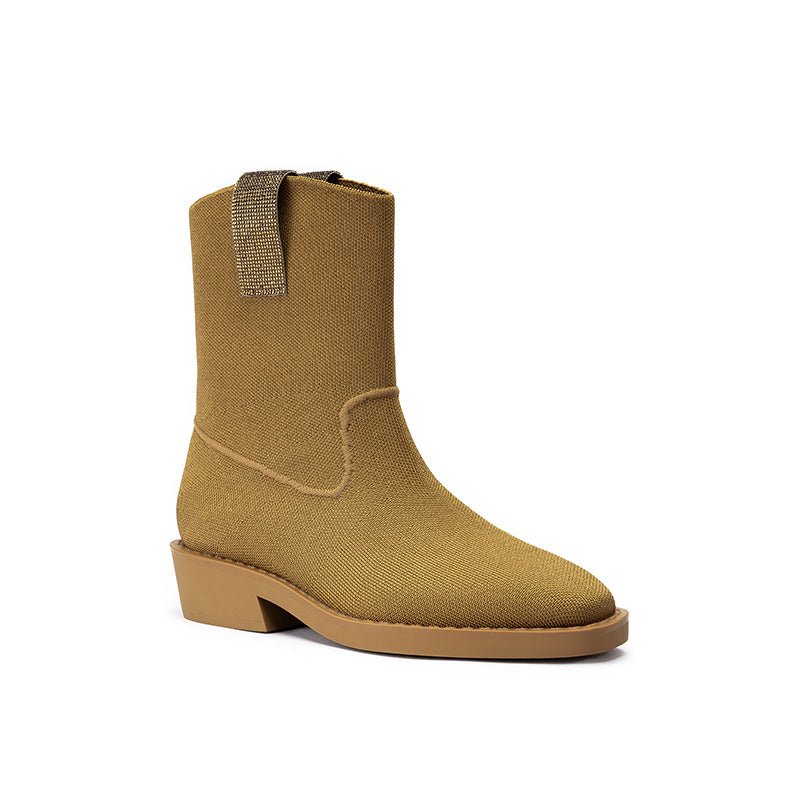 Knit Block Heel Ankle Boots – Pointed Toe Vintage Posh Boots