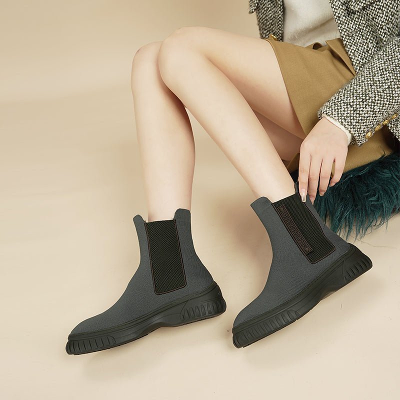 Knit Chelsea Ankle Boots – Chunky Thick Sole Sporty Boots