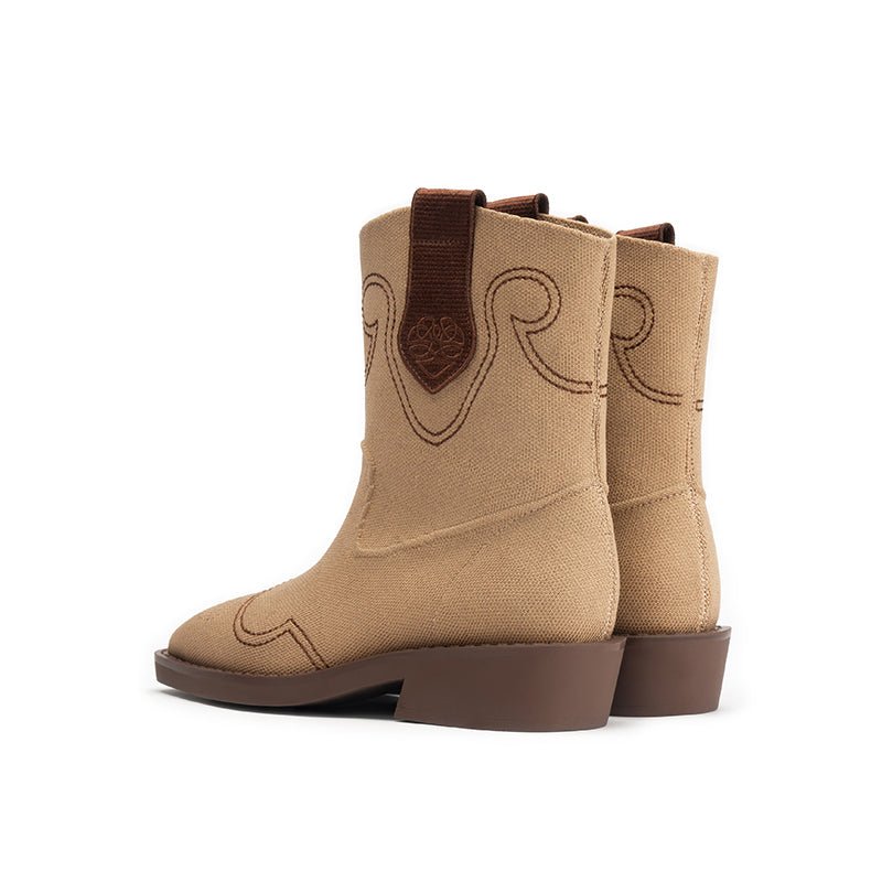 Knit Cowboy Boots – Pointed Toe Mid Calf Western Flat Boots