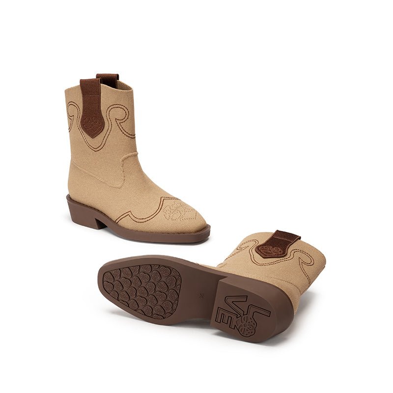 Knit Cowboy Boots – Pointed Toe Mid Calf Western Flat Boots