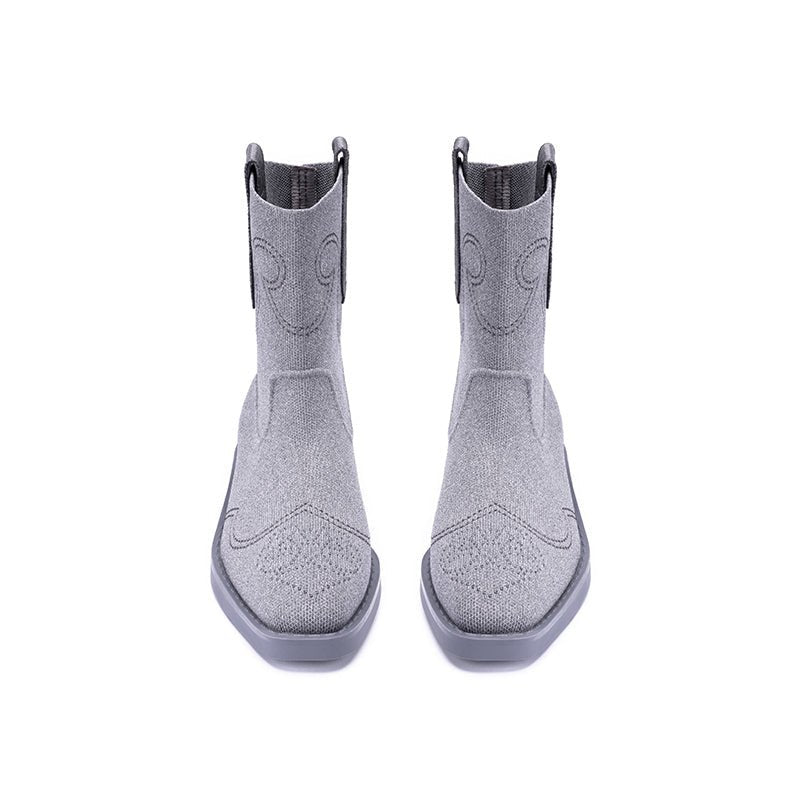 Knit Cowboy Boots – Pointed Toe Mid Calf Western Flat Boots