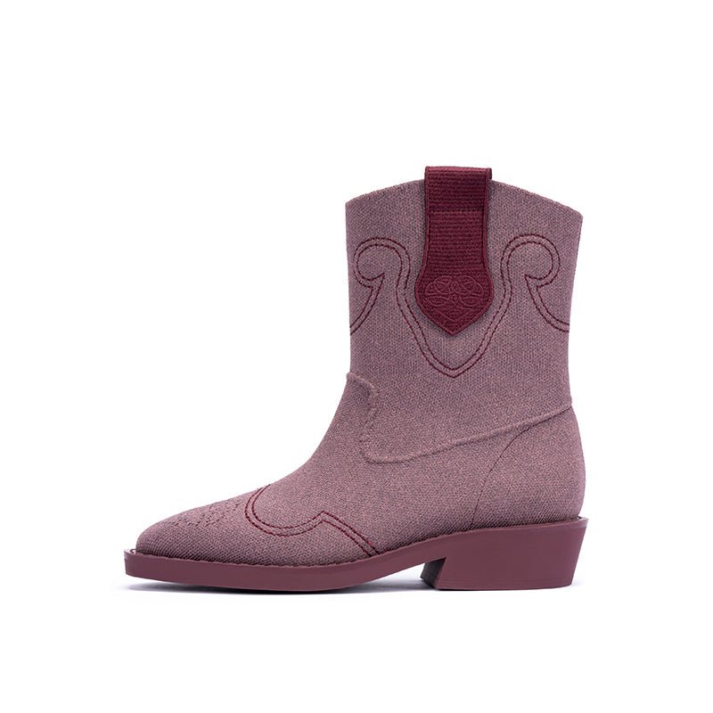 Knit Cowboy Boots – Pointed Toe Mid Calf Western Flat Boots