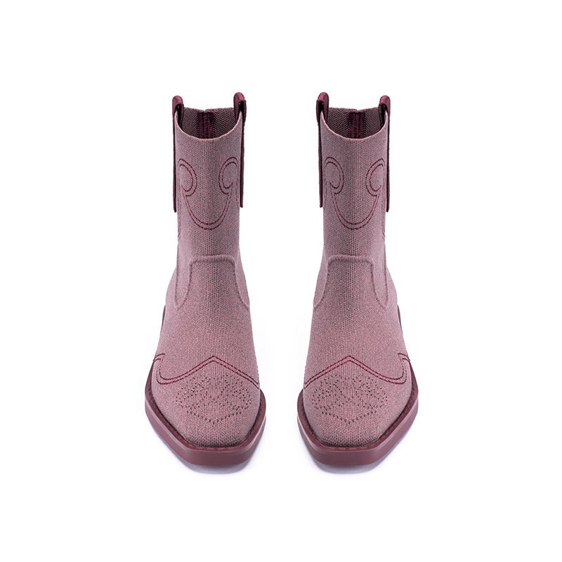 Knit Cowboy Boots – Pointed Toe Mid Calf Western Flat Boots