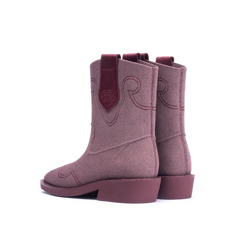 Knit Cowboy Boots – Pointed Toe Mid Calf Western Flat Boots