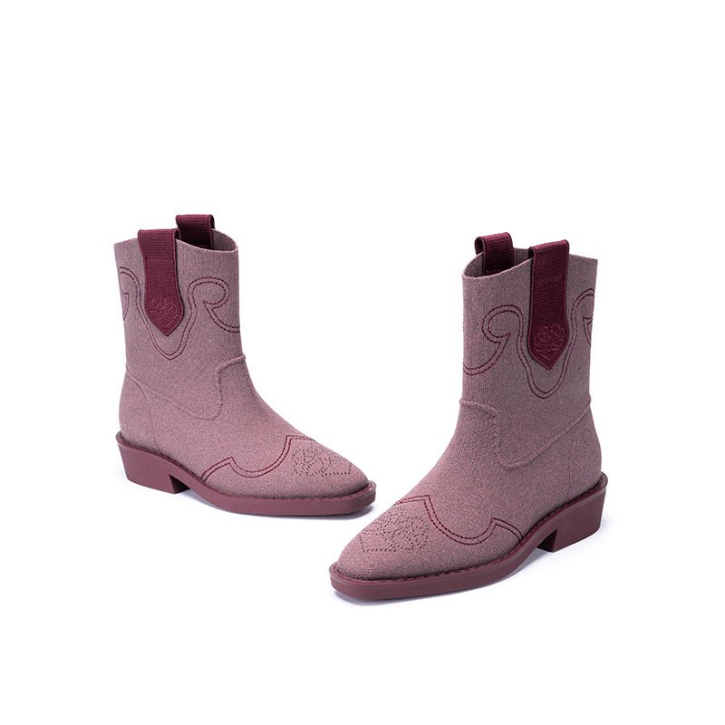 Knit Cowboy Boots – Pointed Toe Mid Calf Western Flat Boots