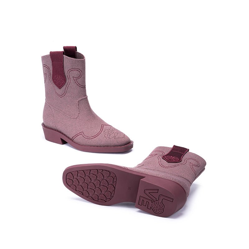 Knit Cowboy Boots – Pointed Toe Mid Calf Western Flat Boots