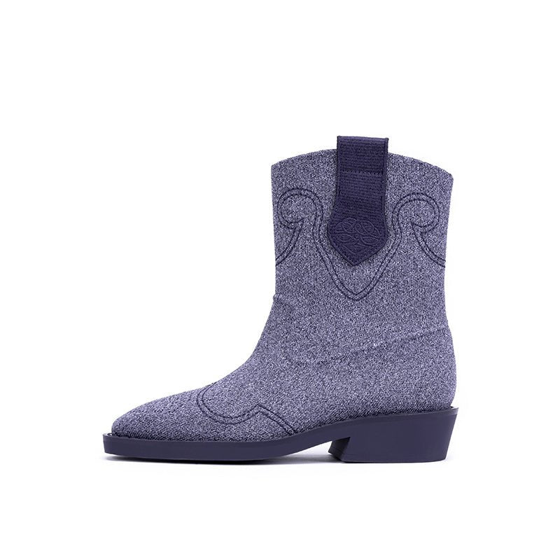 Knit Cowboy Boots – Pointed Toe Mid Calf Western Flat Boots