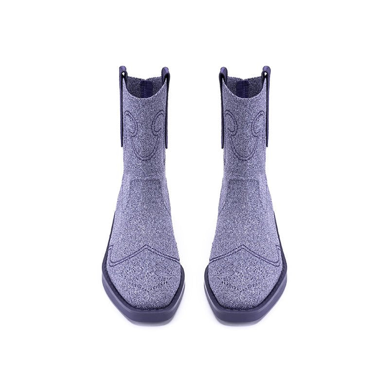 Knit Cowboy Boots – Pointed Toe Mid Calf Western Flat Boots