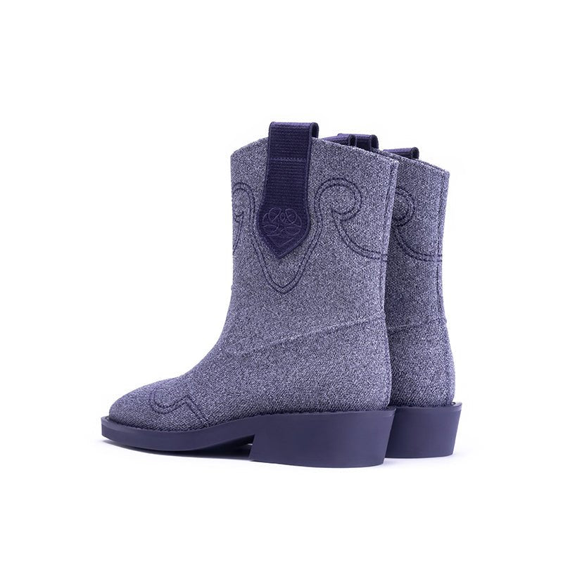 Knit Cowboy Boots – Pointed Toe Mid Calf Western Flat Boots