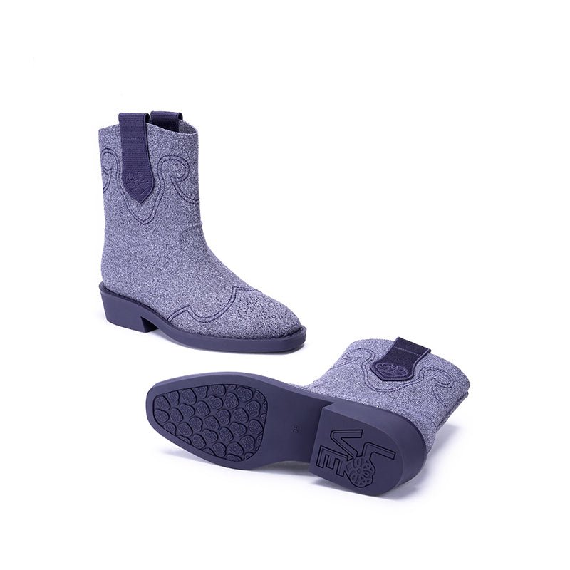 Knit Cowboy Boots – Pointed Toe Mid Calf Western Flat Boots