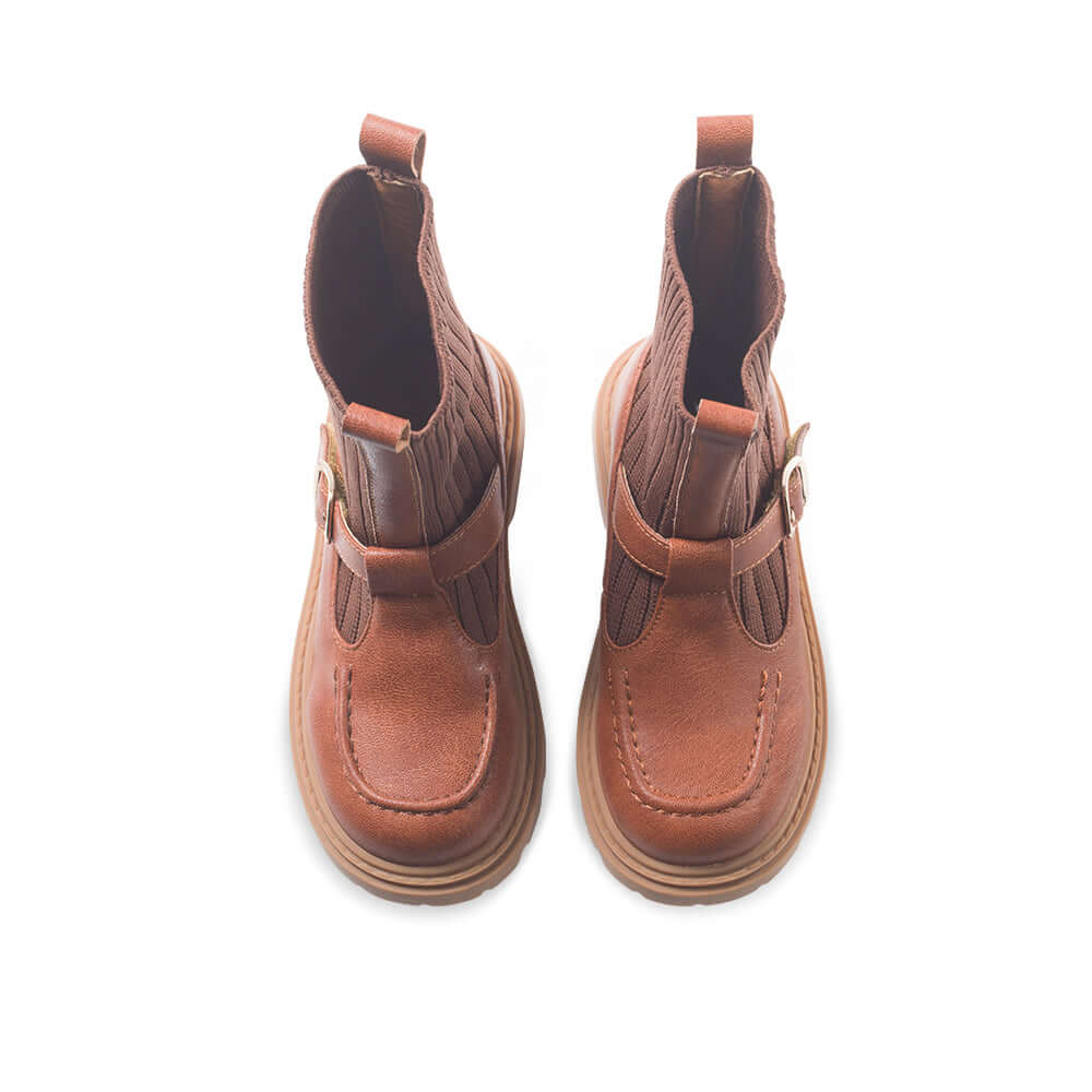 knit sock heel boots for girls all brown 5